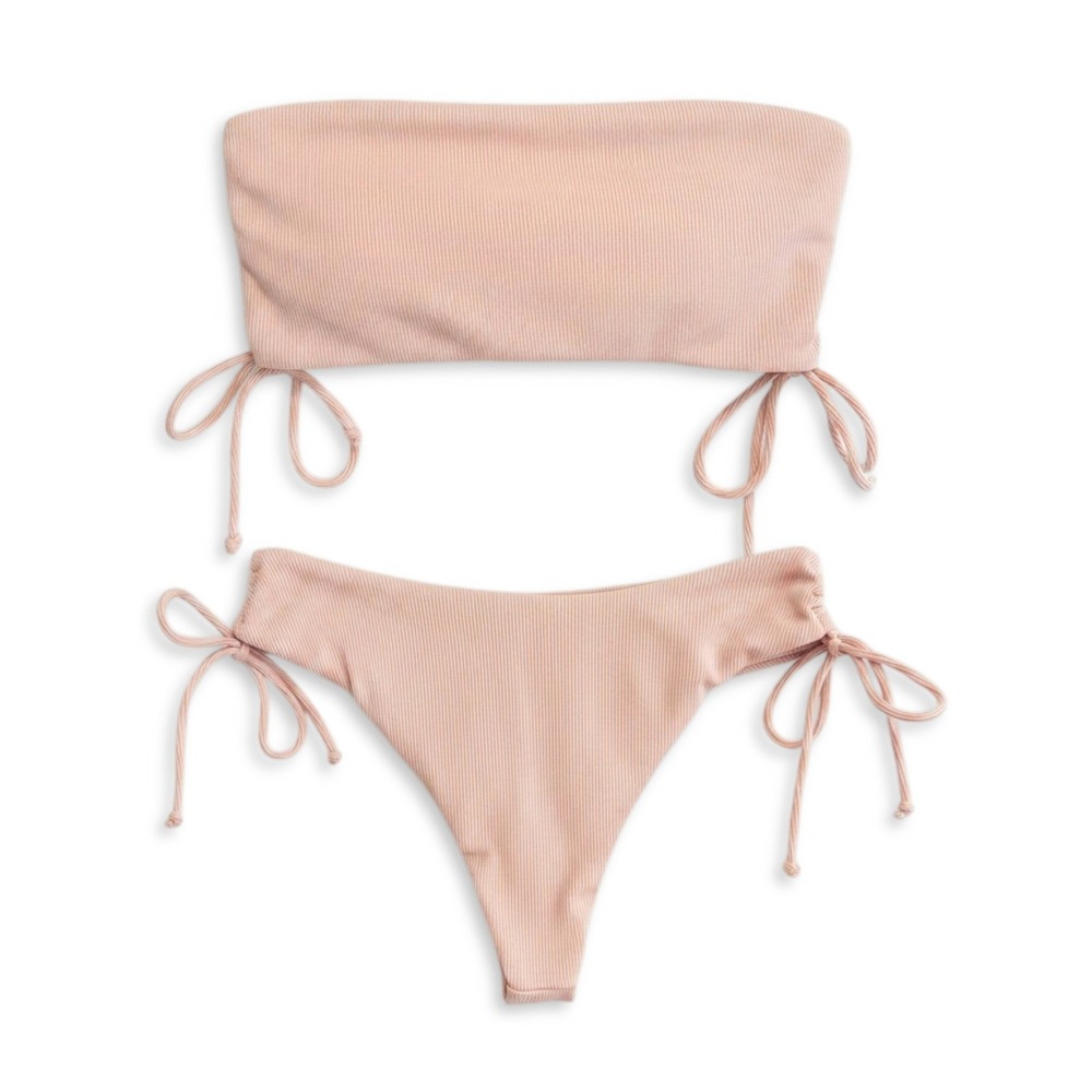 Strapless Bikini Set Womens S Nude Peachy Pink Bandeau Style Coquette Clean Girl